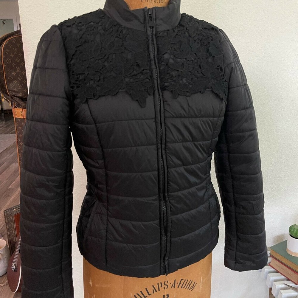 Blugirl Blumarine Womens Black Quilted Long Sleeve Full Zip Puffer Jacket 44 D38